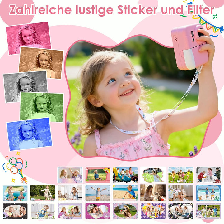 Kinderkamera Sofortbildkamera, 2,4 Zoll Sofortbildkamera Kinder mit 32G Karte und Fotopapier Drucken