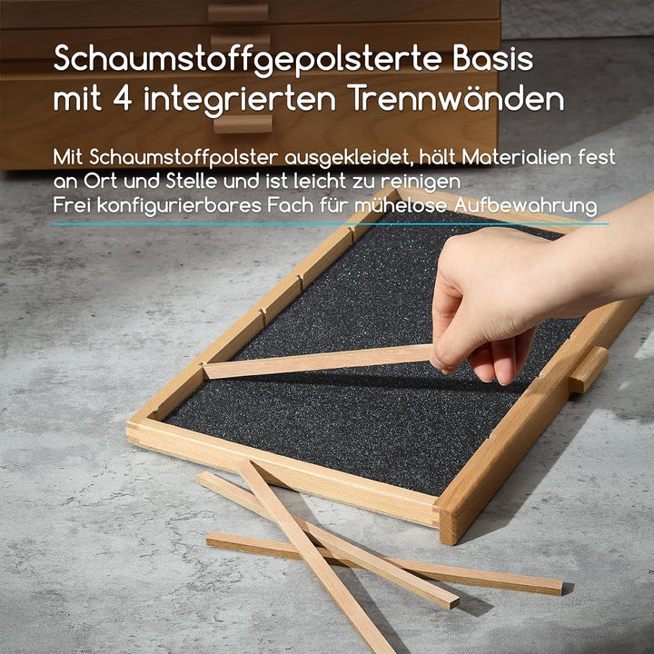 MEEDEN Aufbewahrungsbox für Künstlerbedarf: 3-stufige Kunstbox aus Massivem Buchenholz für Künstlerb