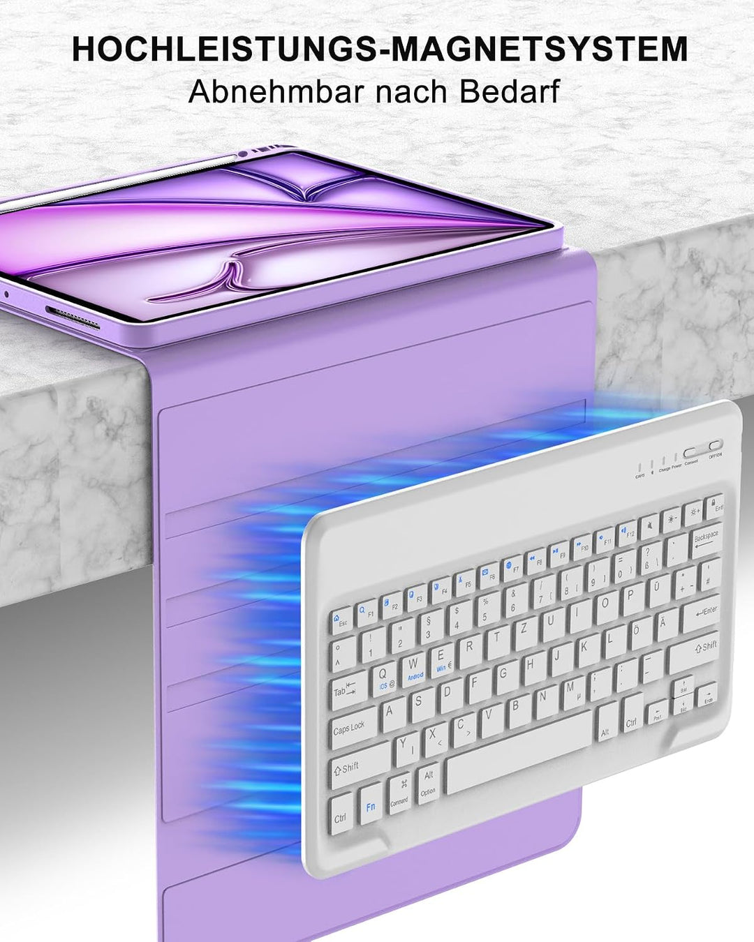 Hülle mit Tastatur für iPad Air 13" (2026 M4/2025 M3/2024 M2) & Pro 12.9" (2018-2022), Deutsches QWE