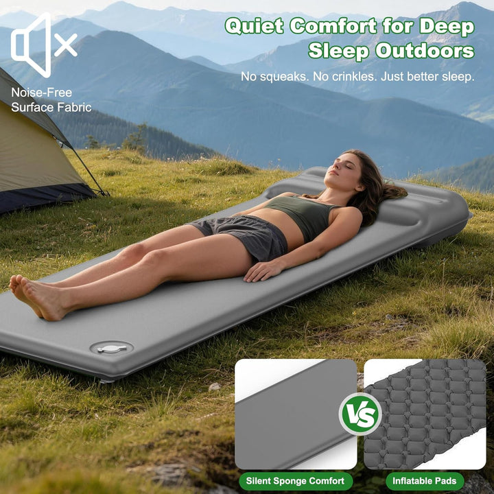 WARMTUYO Camping Isomatte, R-Wert 8,5, Extra Warme Schaumstoff-Schlafmatte mit Integriertem Kissen,
