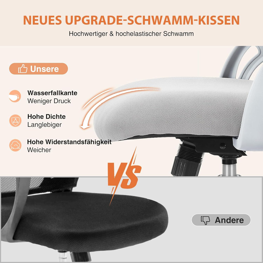 Sweetcrispy Bürostuhl Ergonomisch, Schreibtischstuhl mit Lendenwirbelstütze, Höhenverstellbarkeit St