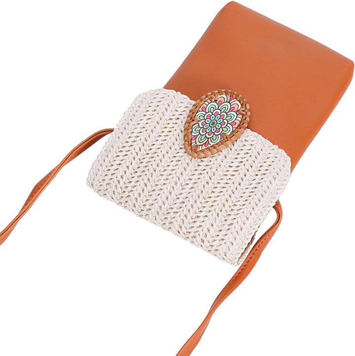NICOLE & DORIS Damen Handytasche Zum Umhängen Klein Handy Schultertasche Stroh+PU Leder Handy Tasche
