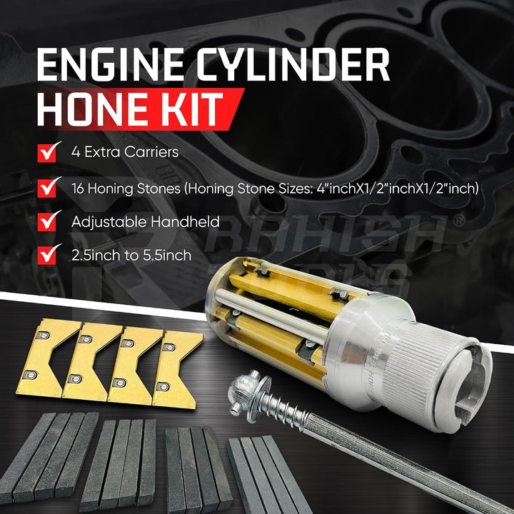 Motorzylinder-Honsatz 2,5" bis 5,5" mit 4 zusätzlichen Trägern. Einstellbarer Hand-Honmaschinen-Werk