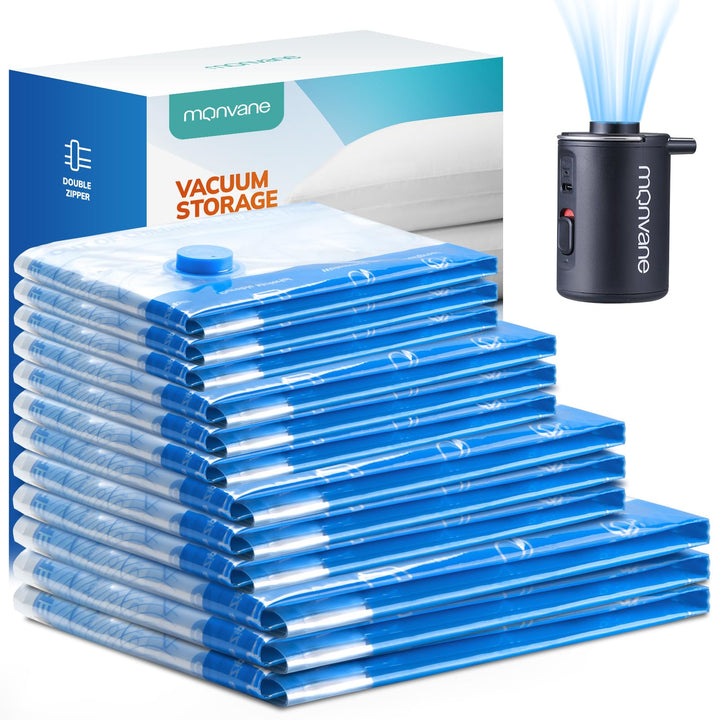 MONVANE Vakuumbeutel für Kleidung mit kabellose elektrischer Pumpe, Vakuum Bags 12 Stück（3*60*80cm +