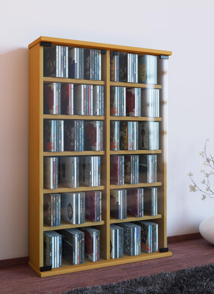VCM Holz CD DVD Stand Regal Schrank Aufbewahrung Standregal Ständer Roma Glastür Buche, Buche