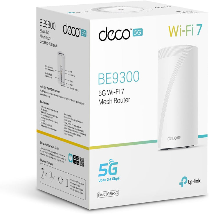 TP-Link Deco BE65-5G LTE WLAN Router, 5G Router SIM-Karte, 𝐓𝐫𝐢-𝐁𝐚𝐧𝐝 𝐖𝐢𝐅𝐢 𝟕, 3× 2,5 Gbit/s-Ports, 320