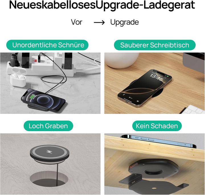 KPON Invisible Wireless Charger unsichtbares drahtloses, 30mm Versteckt unter dem Tisch, induktives