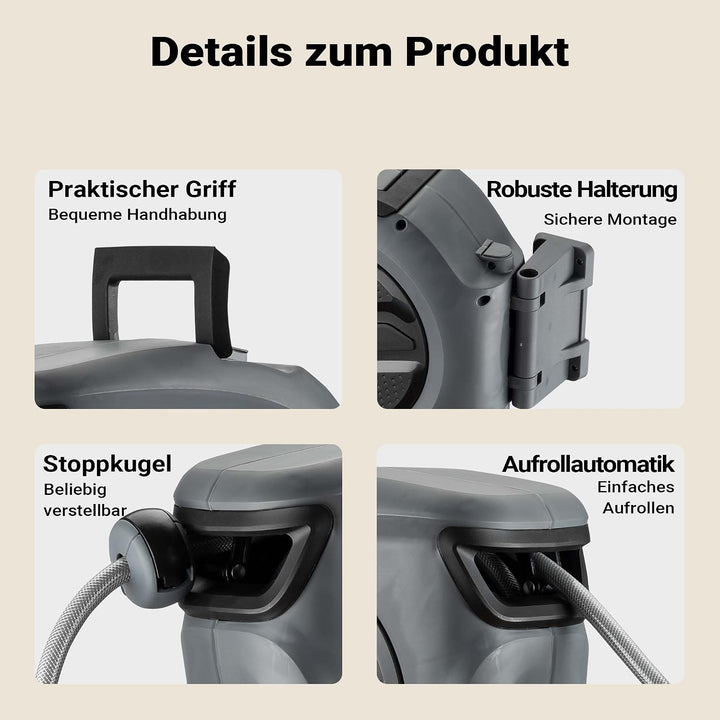 XPOtool Schlauchtrommel, Wand Schlauchbox mit Aufroll-Automatik und 30m Wasserschlauch, Gartenbewäss