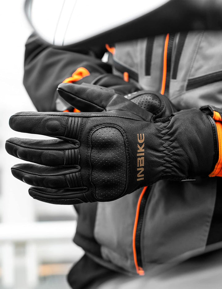 INBIKE Motorradhandschuhe Winter CE-Zertifiziert 100% Ziegenleder Motorrad Handschuhe Mit 250g/㎡ Thi