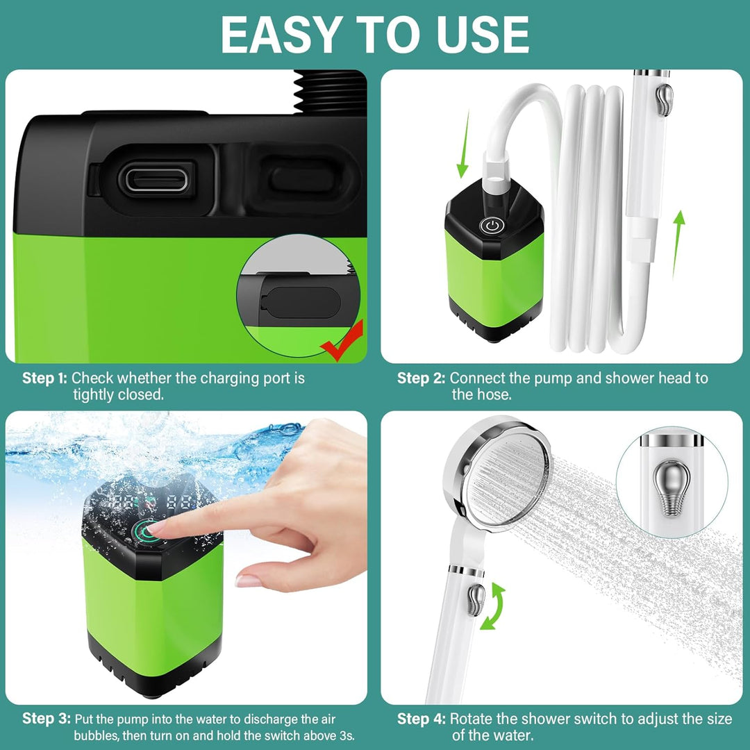 Upgrade Tragbare Campingdusche, Camping Dusche mit Wiederaufladbarem 6000mAh Akku und Temperaturanze
