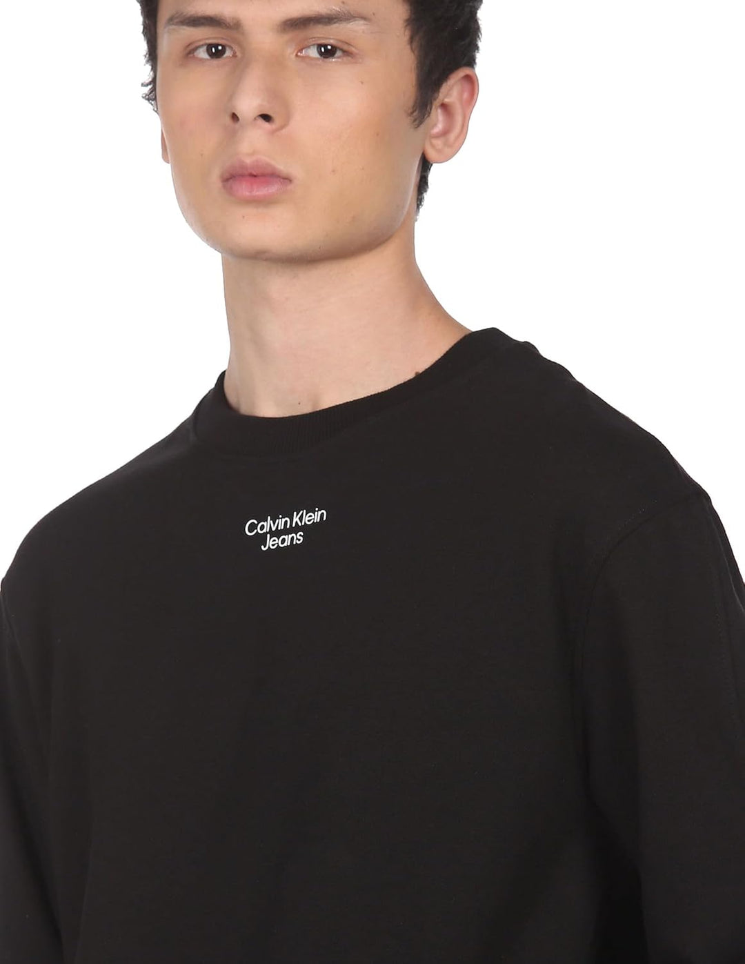 Calvin Klein Jeans Herren Stacked Logo Rundhalsausschnitt Schweres Strickmaterial XXL Schwarz (Ck Bl