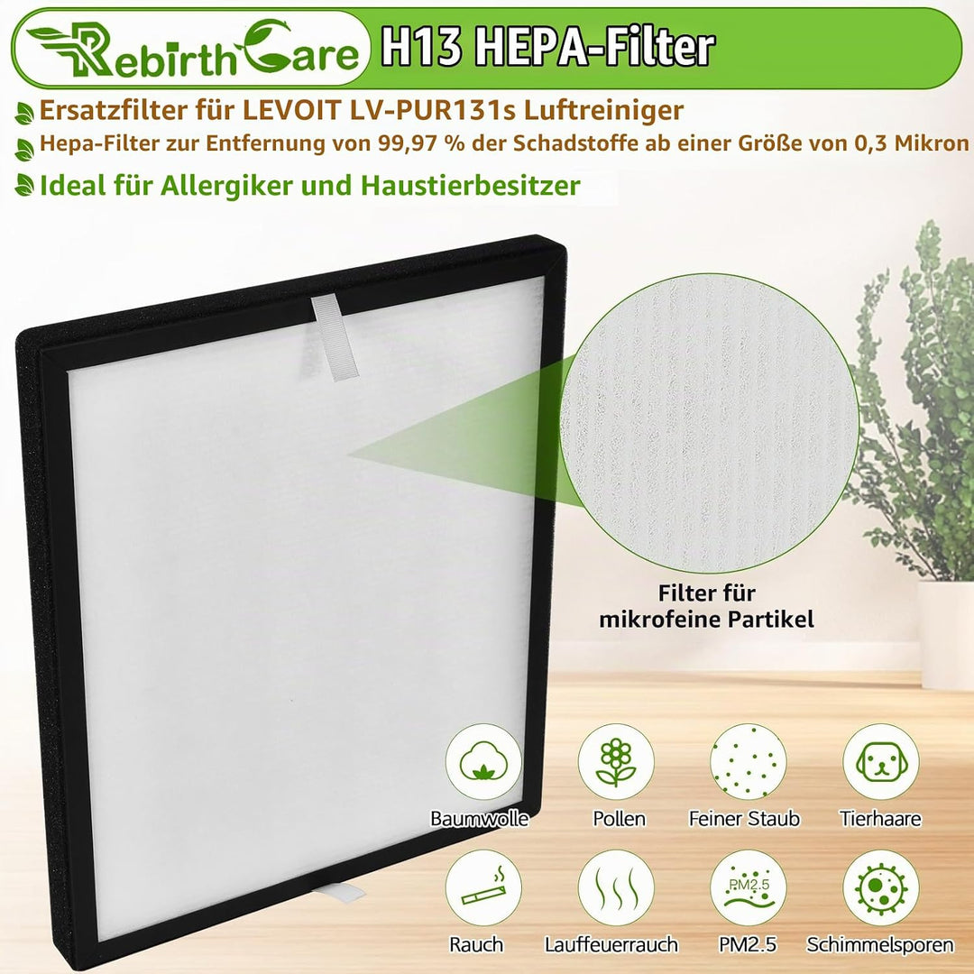 Rebirthcare 2 set ersatzfilter für levoit lv-pur131 / lv-pur131s luftreiniger, ersatz lv-pur131-rf