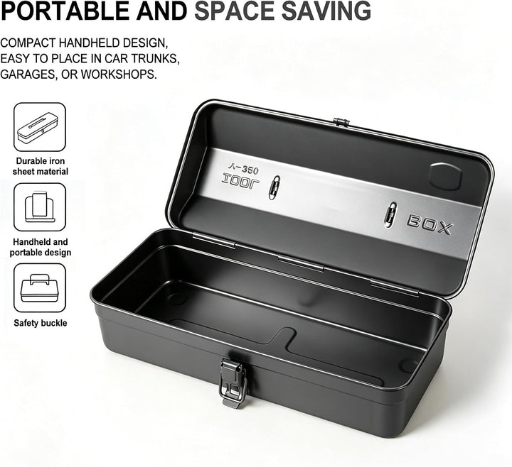 Werkzeugkoffer Metall Werkzeugbox Grosse Grösse 37×16×12cm, Robust Langlebig Metall Werkzeugkasten,