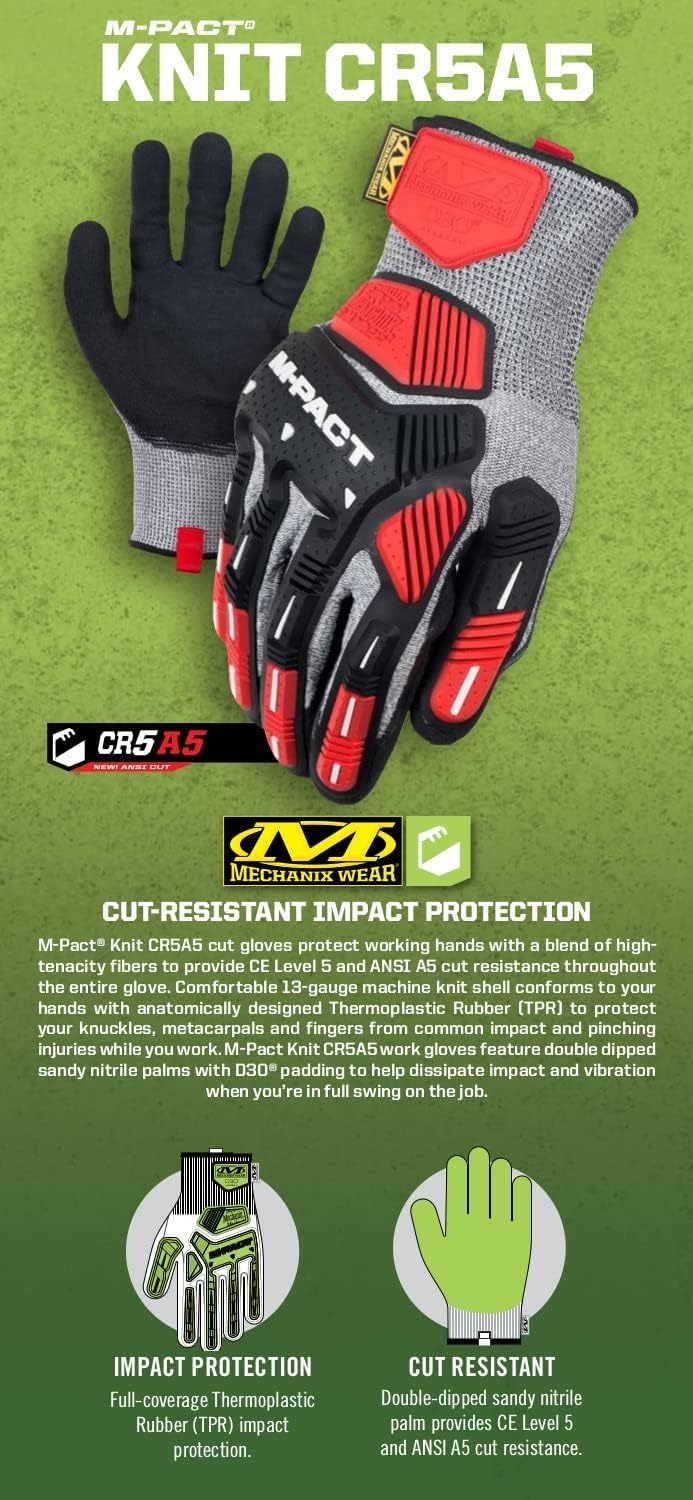 Mechanix Wear M-Pact® Knit CR5A5 Handschuhe (X-Large, Grau/Schwarz) XL, XL