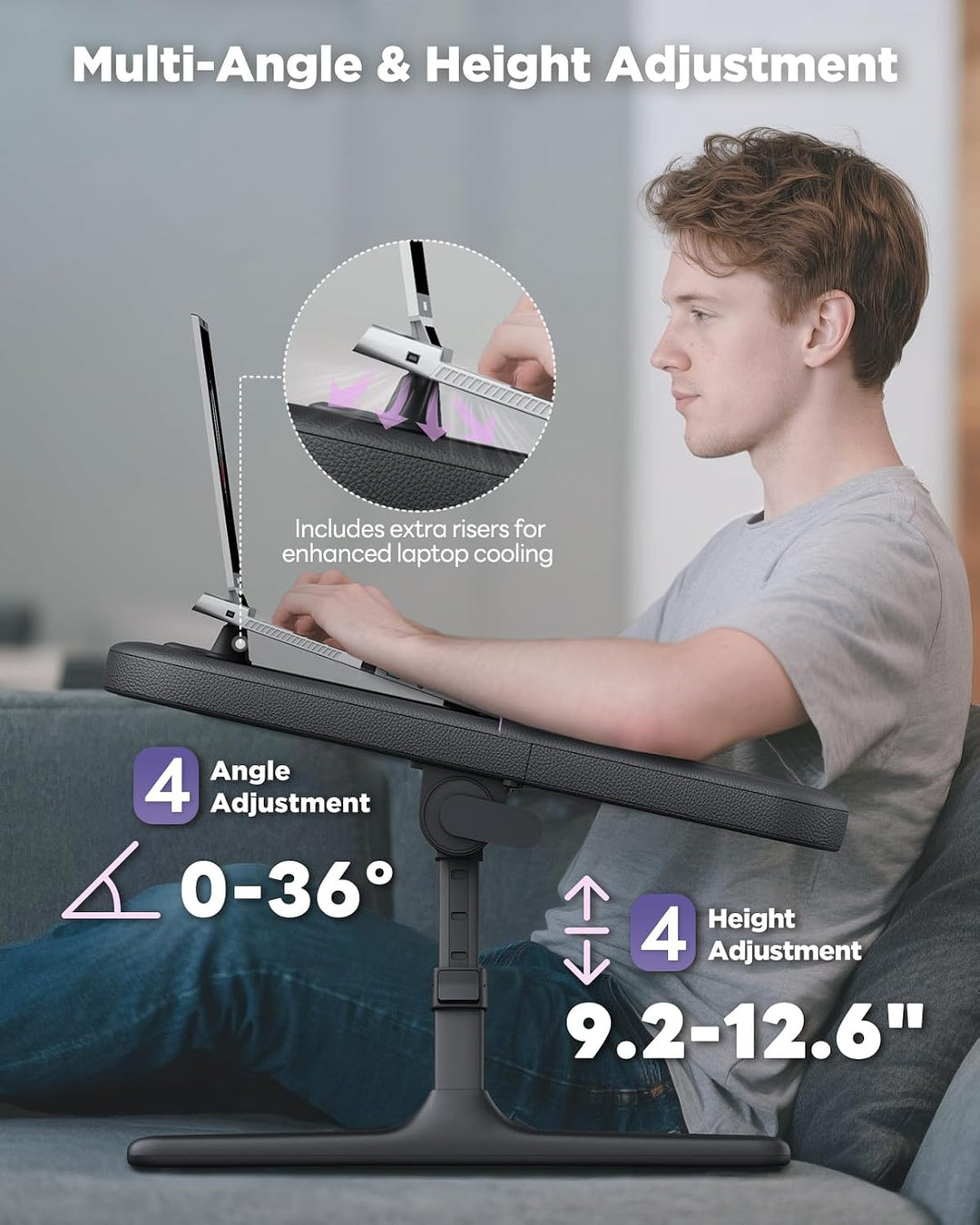 SAIJI Laptop Ständer für Bett und Sofa, Höhen und Neigungsverstellbarer Laptop Tisch mit Weichen Arm