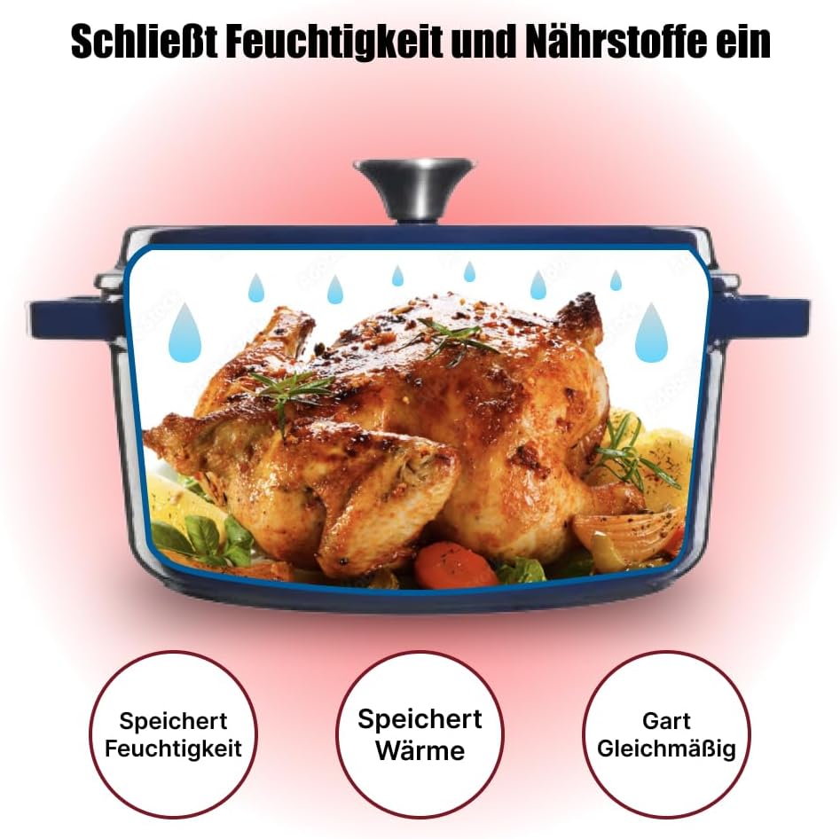 Schmortopf Gusseisen Topf - Emaillierter Gusseisentopf mit Deckel und breite Griffe für Küche Backen