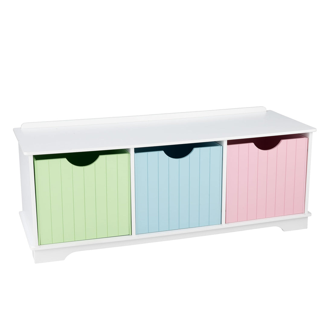 KidKraft Nantucket Aufbewahrungsbank aus Holz in Pastellfarben mit 3 Schubladen, Kinderregal Spielze