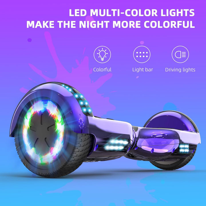 VOUUK Hoberboard 6,5-Zoll-Hoverboard mit zwei Rädern, Mit Bluetooth-Lautsprecher, Mit LED-Lichtern G
