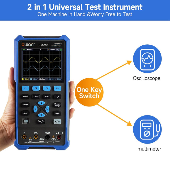 OWON HDS242 Handheld-Oszilloskop, Digitales Oszilloskop tragbares 2-in-1-Universalprüfgerät, 20000 C