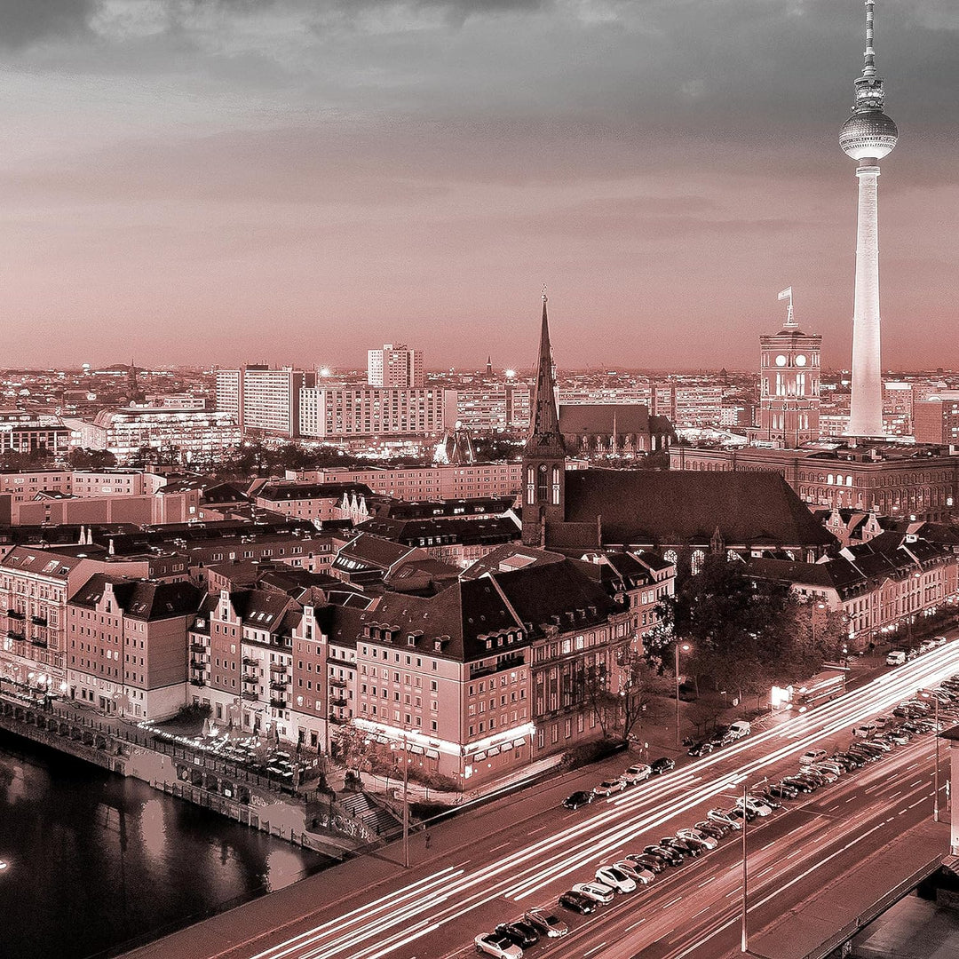 Runa Art Wandbilder Berlin 5 Teilig Bild auf Vlies Leinwand Deko Büro Wohnzimmer Stadt Grau Rosa 605