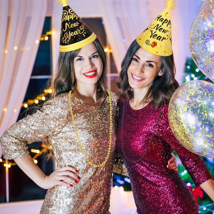 DPKOW Silvester Deko 2026 Party Set Partyhüte Silvester Haarreif Happy New Year Haarreif Halsketten