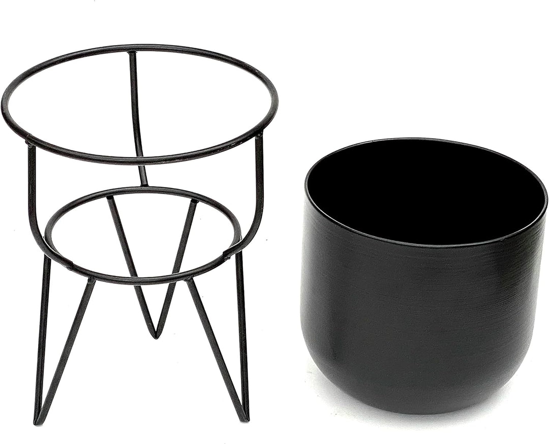 DanDiBo Blumenhocker mit Topf Metall Schwarz 42,5 cm Blumenständer 96151 Blumensäule Modern Pflanzen