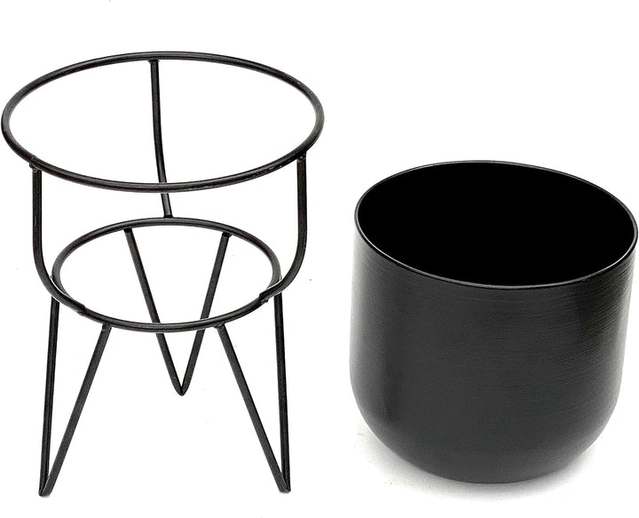 DanDiBo Blumenhocker mit Topf Metall Schwarz 42,5 cm Blumenständer 96151 Blumensäule Modern Pflanzen