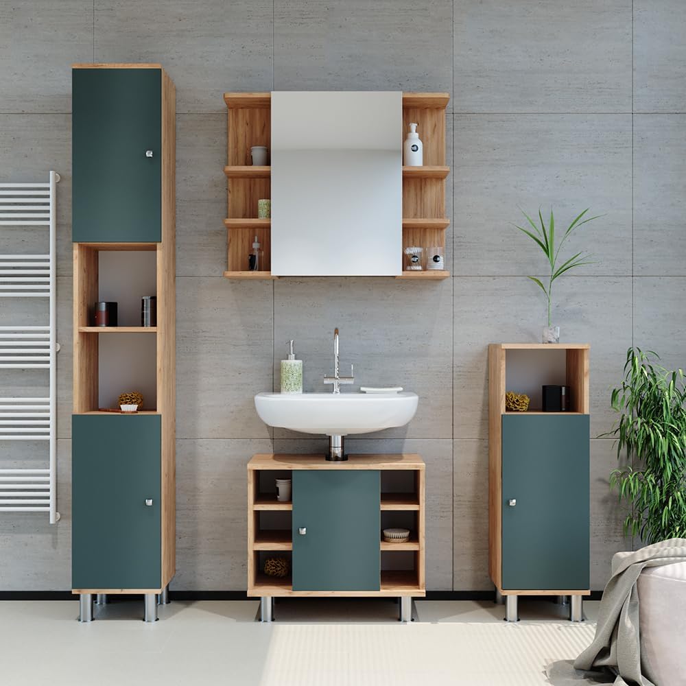 Vicco Midischrank Fynn, Grün/Goldkraft Eiche, 30 x 95 cm Grün 30x95x30 cm, Grün 30x95x30 cm