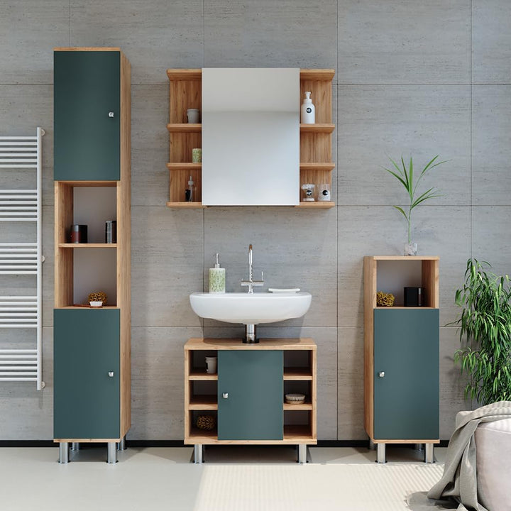 Vicco Midischrank Fynn, Grün/Goldkraft Eiche, 30 x 95 cm Grün 30x95x30 cm, Grün 30x95x30 cm