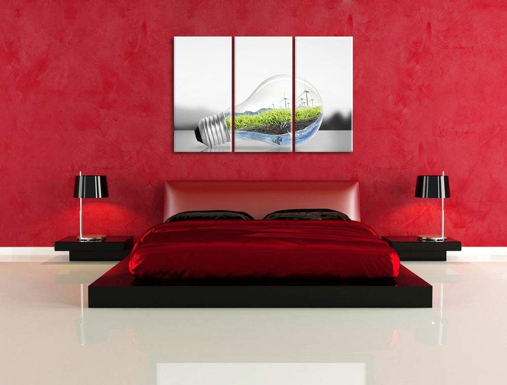 Pixxprint grüne Energie in Glühbirne als Leinwandbild | Grösse: 3 Teilig (120x80) | Wandbild| Kunstd