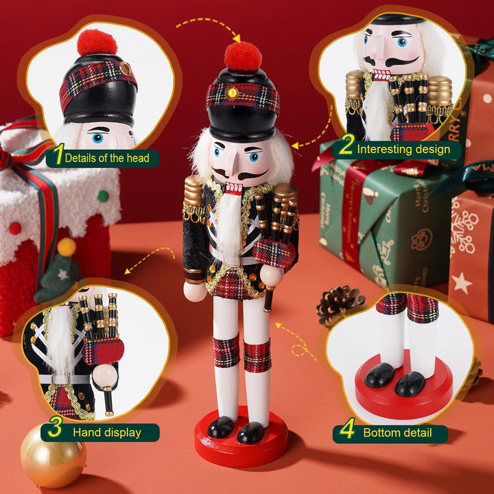 COMBIUBIU 30cm Nussknacker Figur-Schwarzer Windflöter,Traditionelle handgefertigte Holzherstellung,N