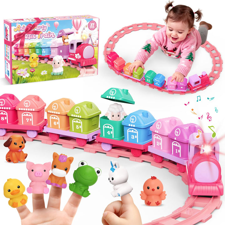Eisenbahn-Set in Rosa für Kleinkinder – Lernspielzeug ab 1 Jahr (ideal für 1-3 Jährige Mädchen), Sch