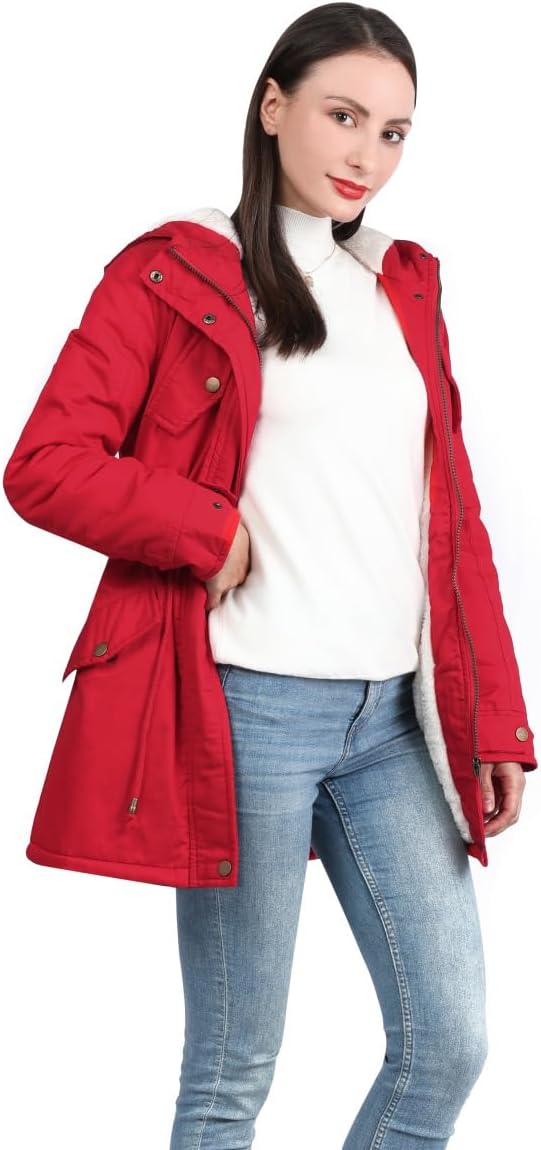 YYNUDA Wintermantel Damen Warm Gefüttert Winter Parka Mittellang Winterjacke Winterparka mit Fellkap