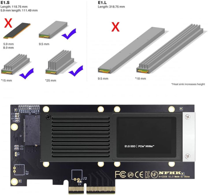 CY Adapter PCI-E 4.0 4X Host-Adapter auf NVMe Ruler 1U GEN-Z EDSFF 9,5 mm 15 mm 25 mm Dicke Kurze SS