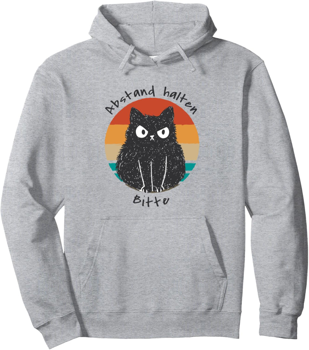 Abstand halten bitte Schwarze Katze Lustig Spruch Sarkasmus Pullover Hoodie