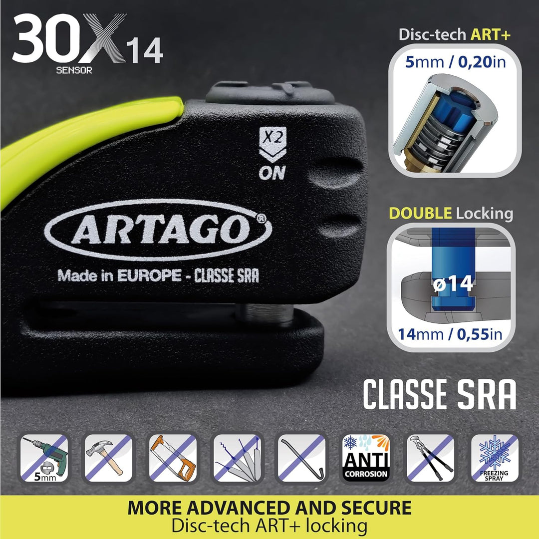 Artago 30X3 Pack Bremsscheibenschloss mit Alarm 120db Hohe Sicherheit + Halterung für Kawasaki Z900,
