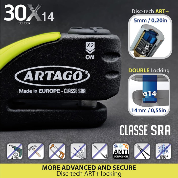 Artago 30X3 Pack Bremsscheibenschloss mit Alarm 120db Hohe Sicherheit + Halterung für Kawasaki Z900,
