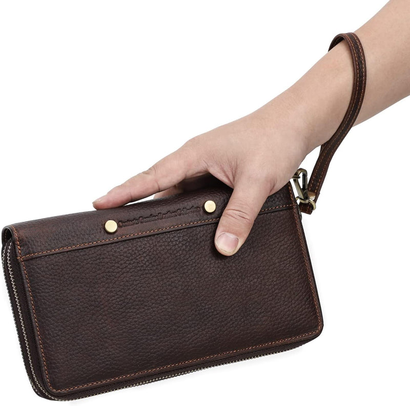 CONTACTS Herren Clutch Handtasche RFID-Schutz,Vollnarbenleder Reissverschluss-Passport Wallet,Busine