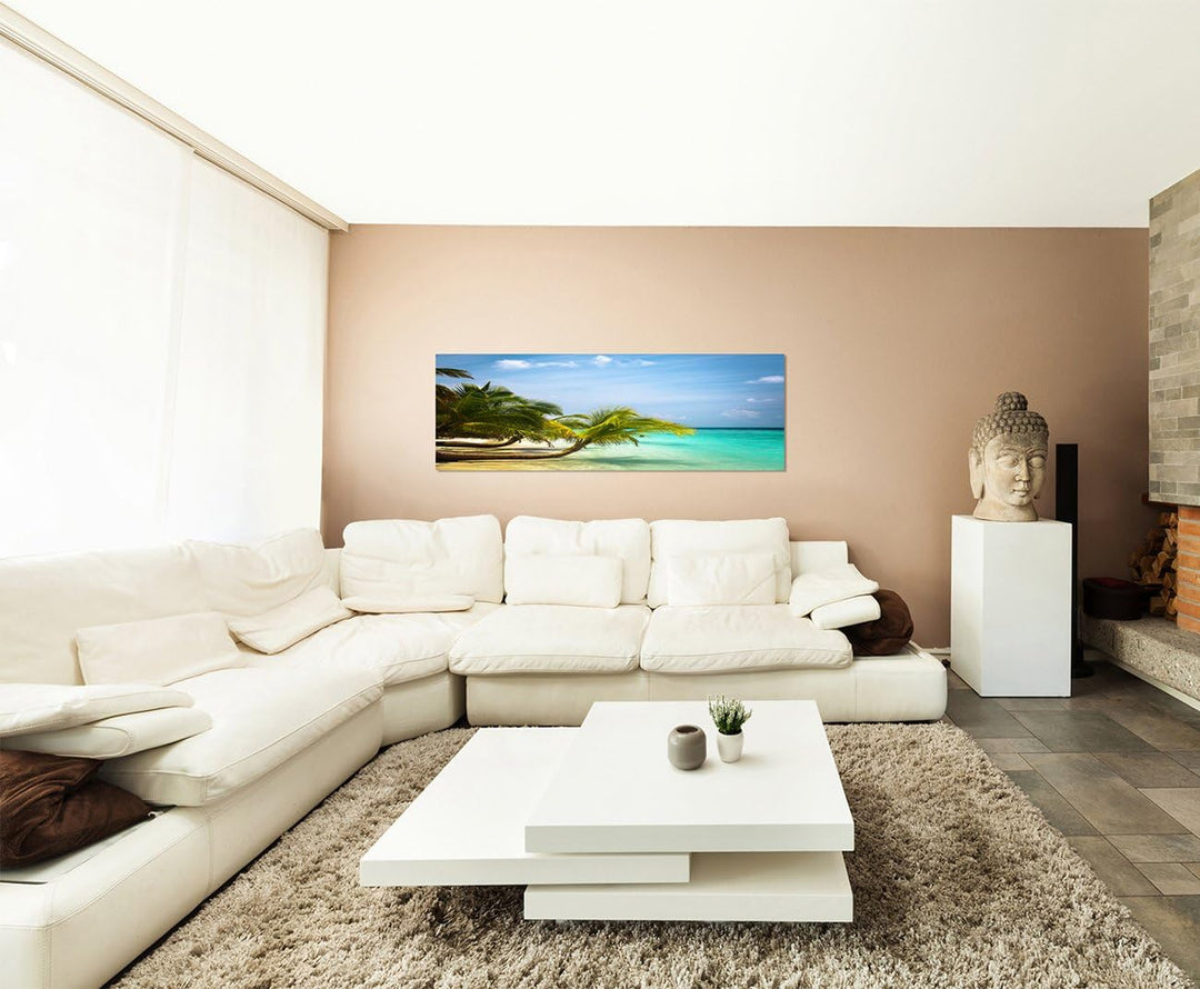 Panoramabild auf Leinwand und Keilrahmen 150x50cm Malediven Meer Strand Palmen Natur
