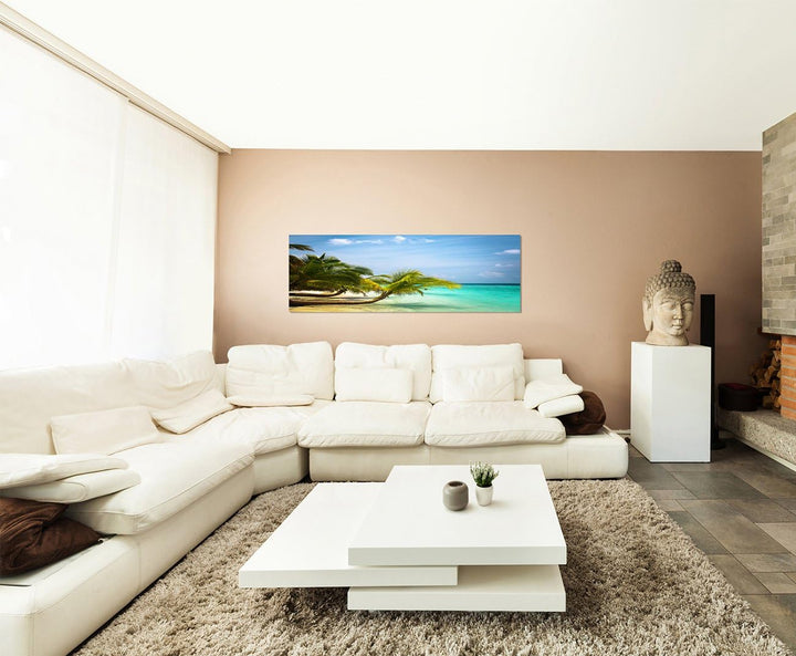 Panoramabild auf Leinwand und Keilrahmen 150x50cm Malediven Meer Strand Palmen Natur