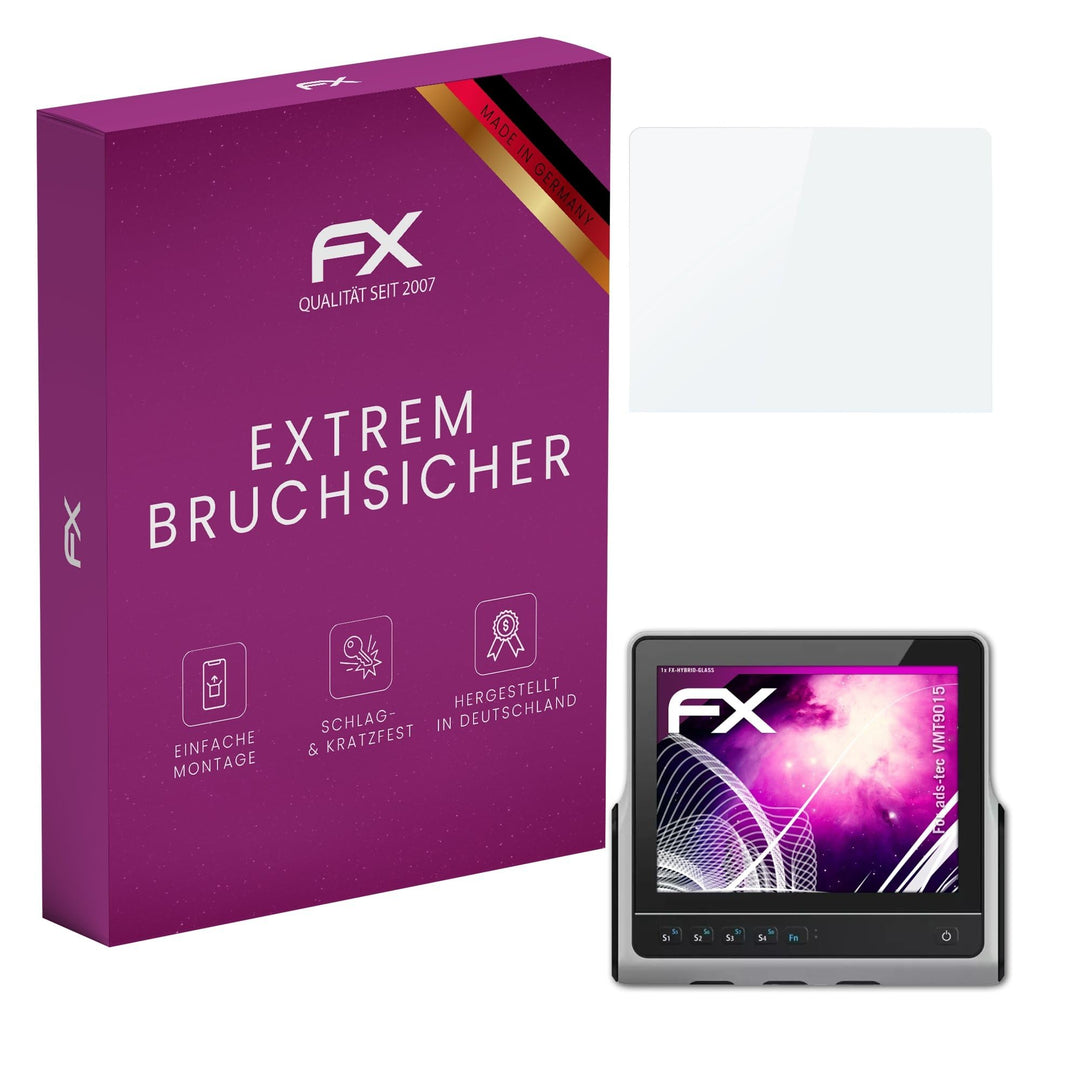 atFoliX Glasfolie kompatibel mit ads-tec VMT9015 Displayfolie, 9H Hybrid-Glass FX Schutzpanzer Folie