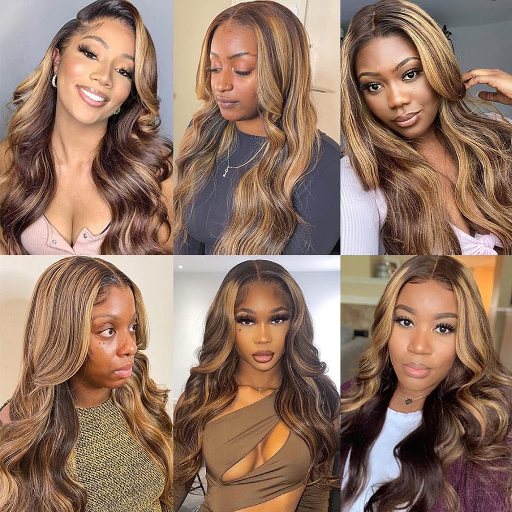 DUAUJUIU Lace Front Wig Highlight Ombre 13X4 Transparent P4/27 Colored Honey Blonde Lace Front Wig F