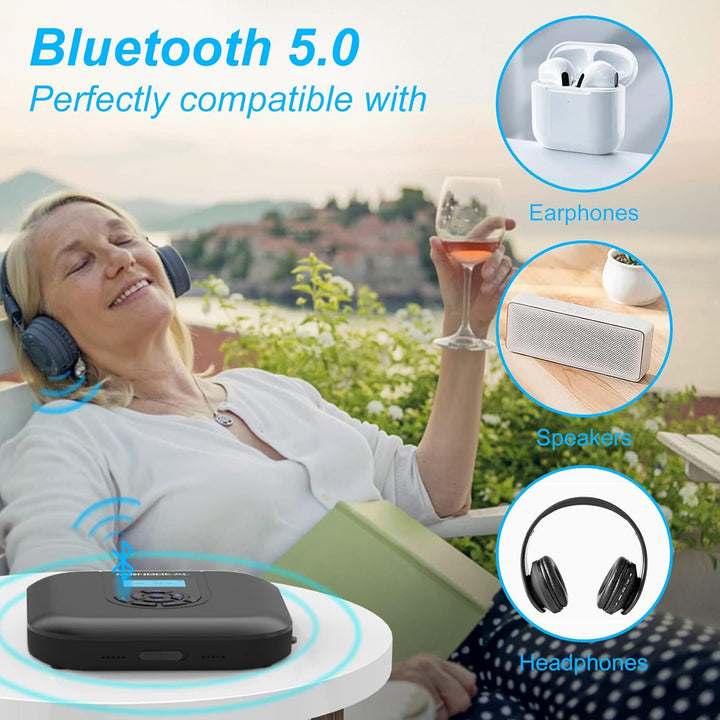 CD Player Tragbar, MONODEAL Tragbarer Bluetooth, Wiederaufladbar mit Lautsprecher und FM Transmitter