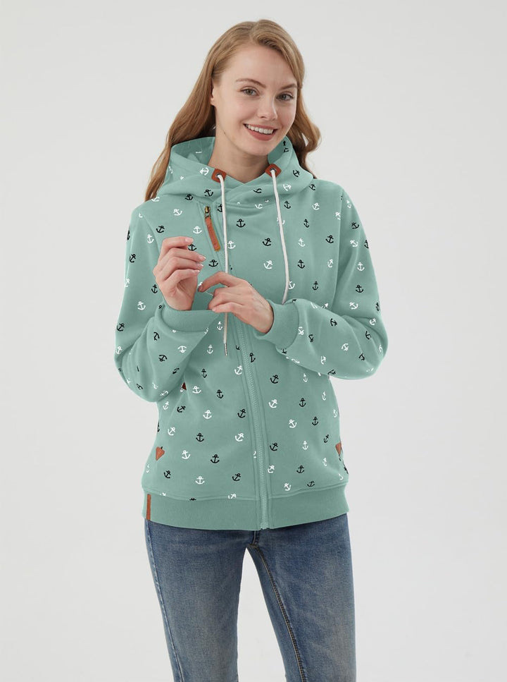 Newbestyle Jacke Damen Sweatjacke Vicky Zip Hoodie Grün Gedruckt M, Gr&#xFC;n Gedruckt M