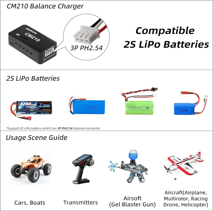 Radiolink CM210 1 Stück schneller 2S LiPo Akku Balance Ladegerät Micro Size USB Type-C Stecker, Netz