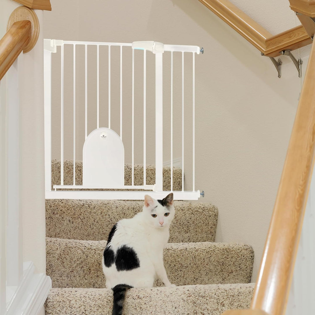 SUBTLETY Türschutzgitter mit Katzenklappe Auto Schliessen Treppenschutzgitter Ohne Bohren Hundegitte