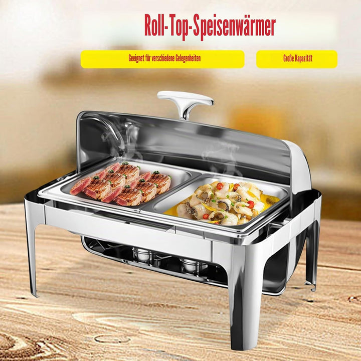 9l Edelstahl Speisenwärmer, Chafing Dish Mit Rolldeckel Speisenwärmer Warmhaltebehälter, Heizplatten