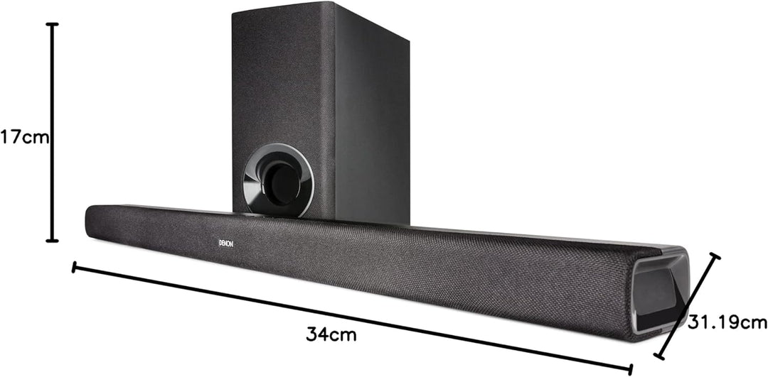 Denon DHT-S316 2.1 Flache TV Soundbar mit kabellosem Subwoofer, Bluetooth, HDMI ARC, Dolby Digital,