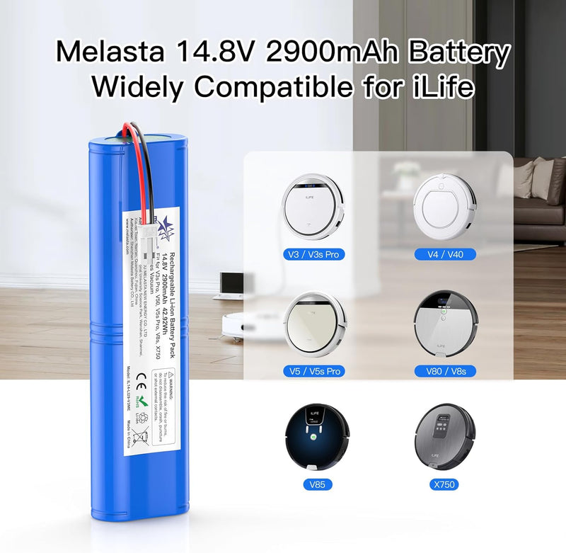 melasta 2900mAh Li-ION Akku für iLife Zaco V5s Pro,V5s V4,V3s Pro, V4, V40, V50, V5s Pro, V5x, V80,