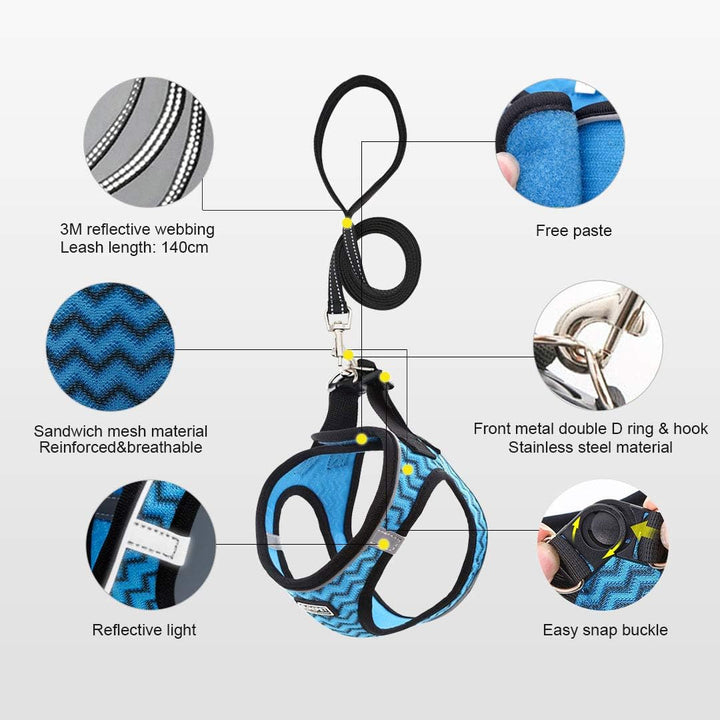 Suredoo Hundegeschirr mit Leine, Anti Zug Geschirr Reflektierend Brustgeschirr für Kleine Hunde, Hau
